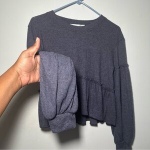 Altar'd State Charcoal Ruffle Blouse Size Small